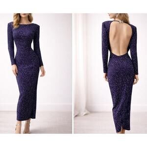 Vintage Morton Myles Warrens Evening Dress 10 Blue Open Back Sparkly Rhinestones